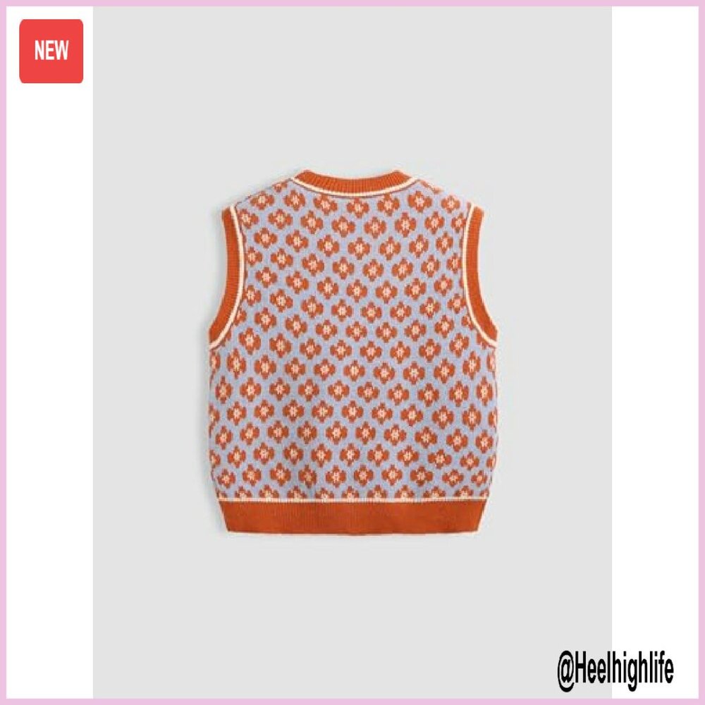 Cropped Sweater Vest Geometric Pattern High Stret… - image 7